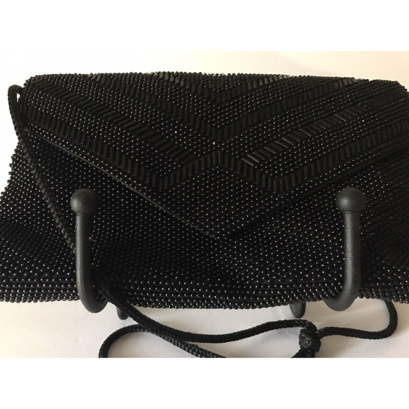 Vintage Black Beaded Holiday Fair Purse 9 1/2” X 5 1/2” Snap Closure - Picture 2 of 5